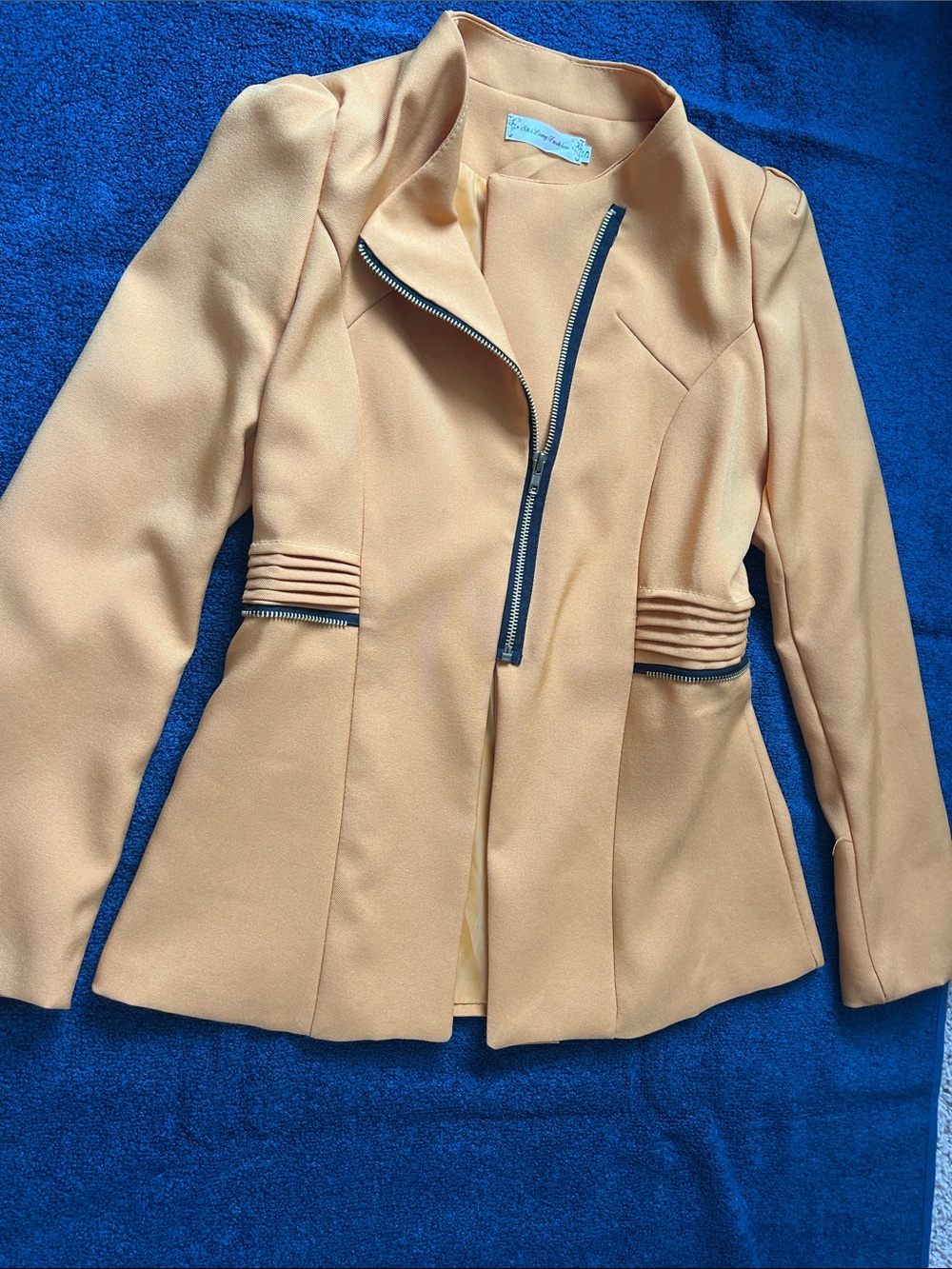SHEIN Cream Bomber Jacket with Navy Trim